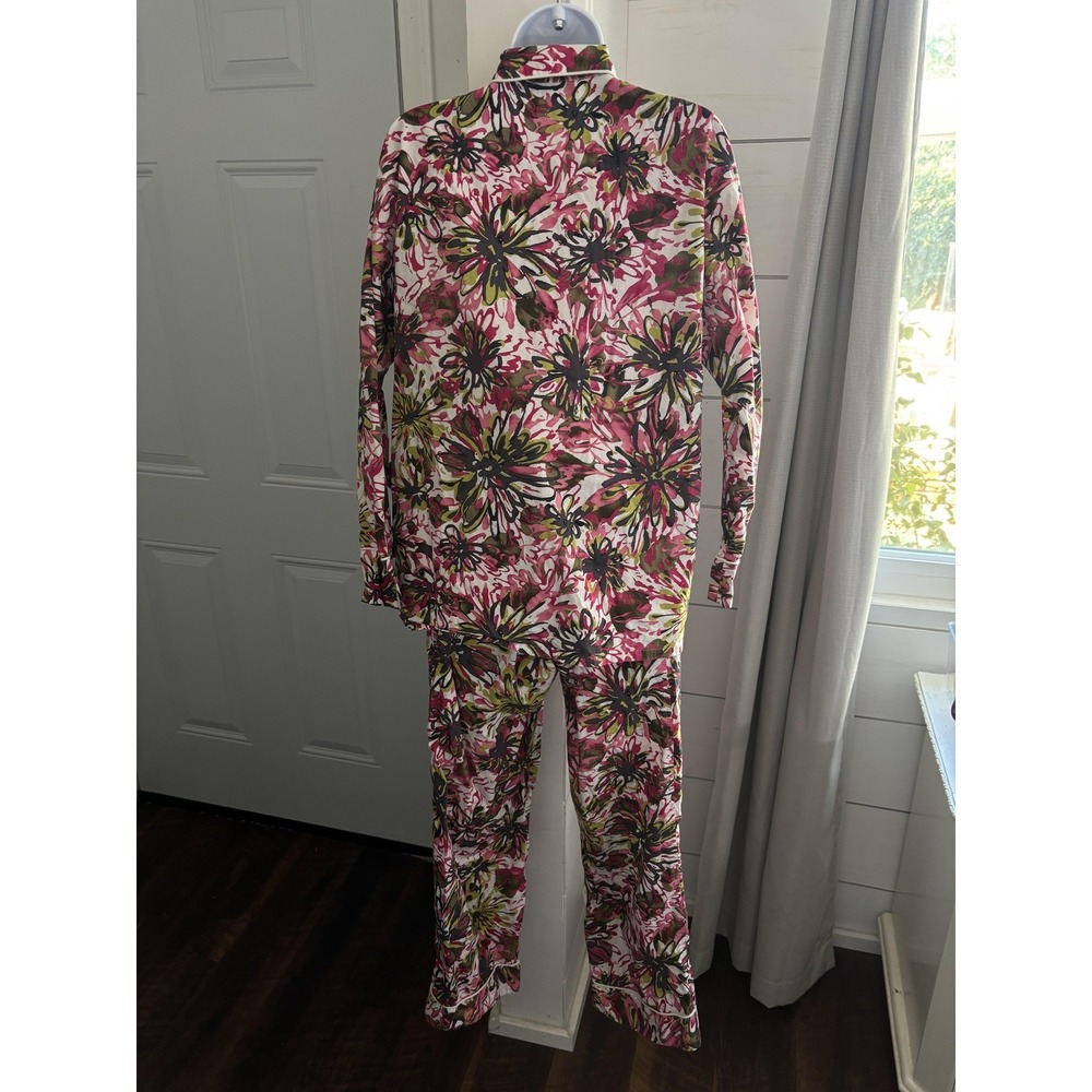 Trina Turk Pajama Set‎ Womens Large Pink Green Floral Print Cotton Sleepwear - Picture 2 of 9